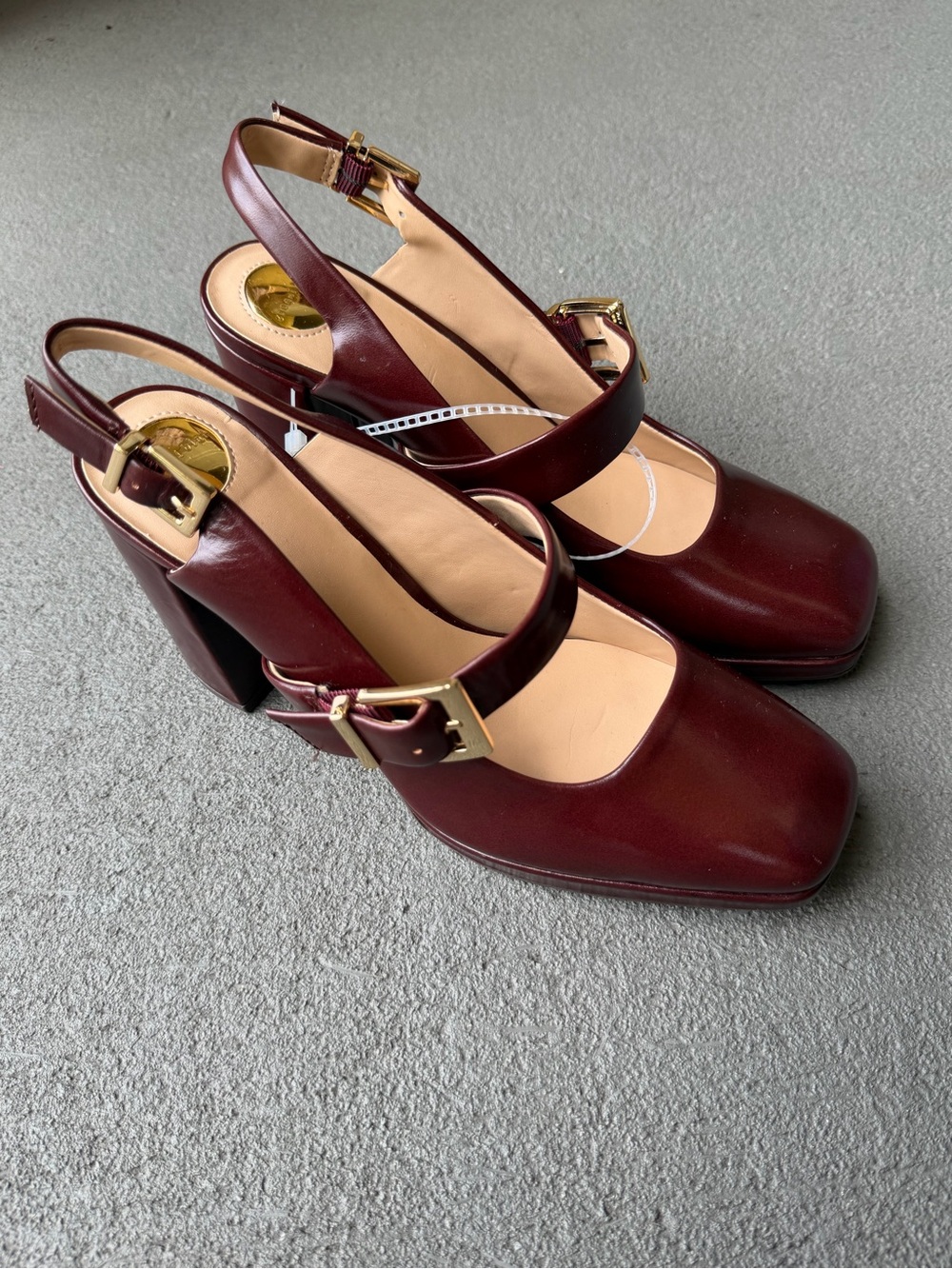Gianni Bini Maroon Leather Sonata Slingback Mary Jane Pump 8M Chunky NWOB - Picture 2 of 13
